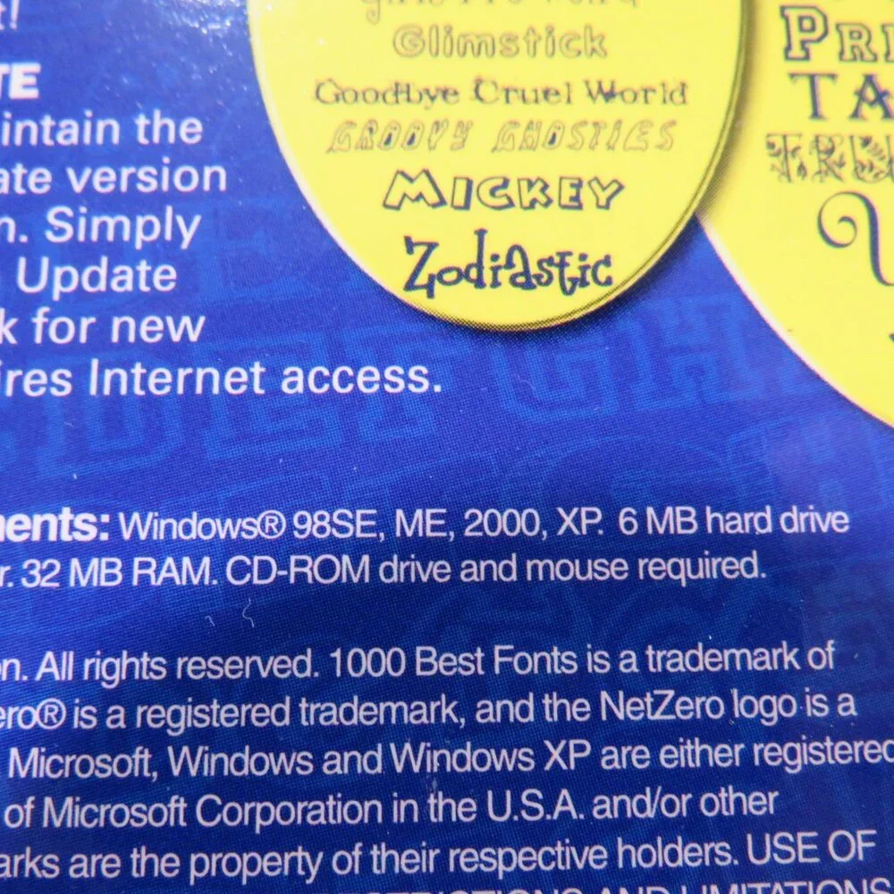 1000 Best Fonts by Cosmi Corp. Computer Game OUT OF DATE SOFTWARE
